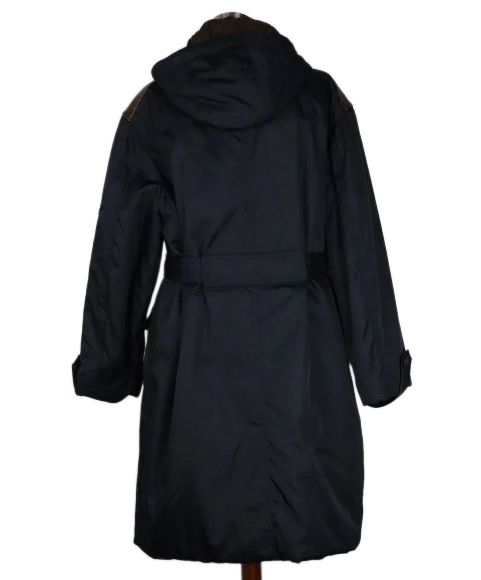 Prada Black Nylon & Brown Fur Trim Coat sz 12 l Michael's Luxury