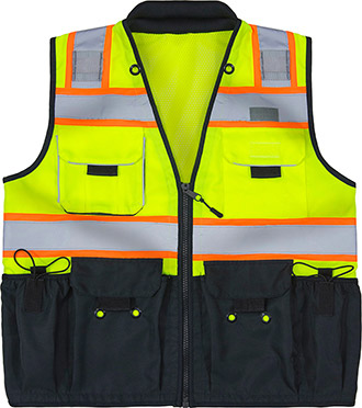 MAX Apparel Hi-Viz ANSI Class 2 Deluxe Black Bottom Surveyors Vest
