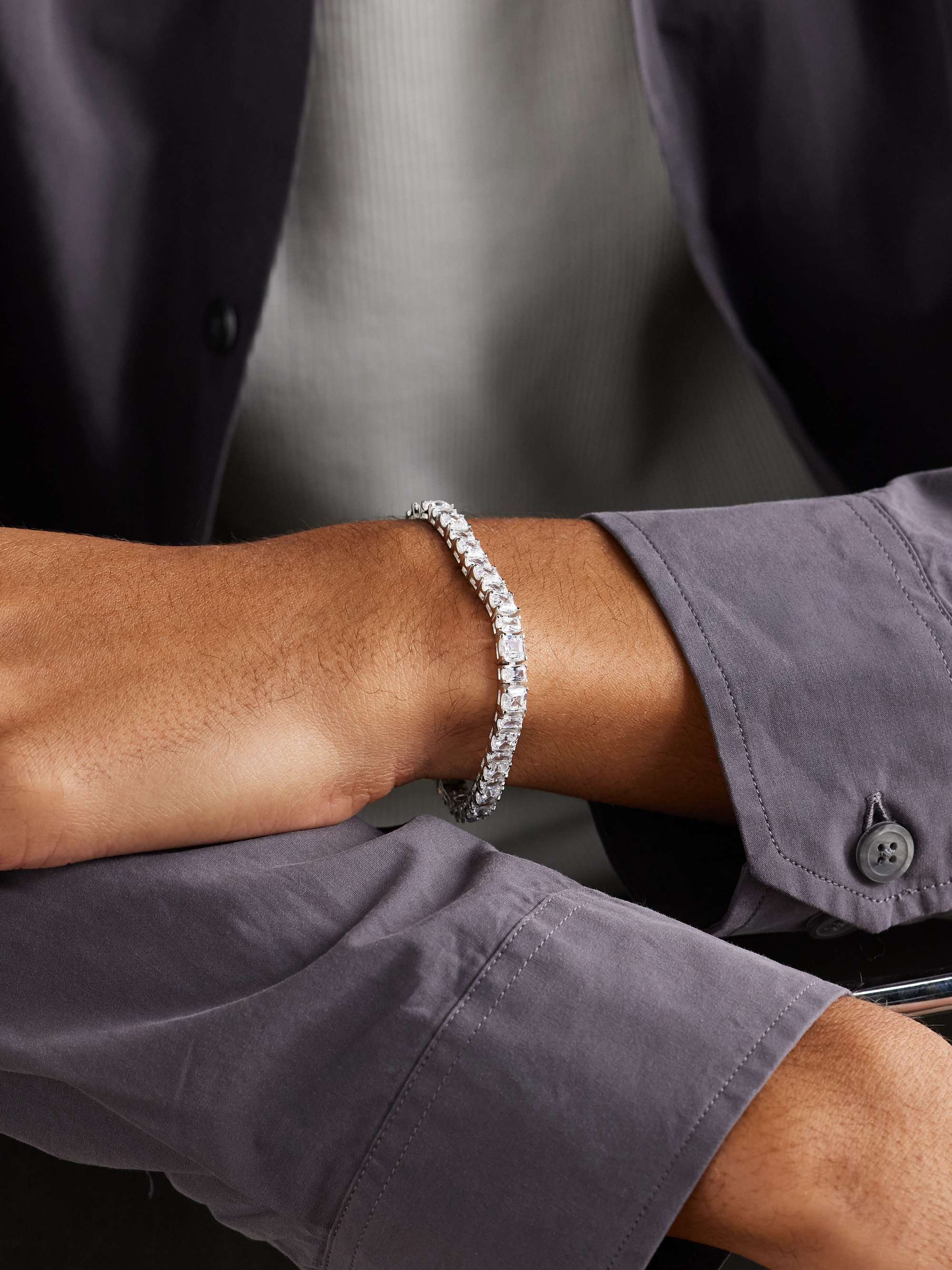 HATTON LABS Puzzle Tennis Silver Cubic Zirconia Bracelet for Men