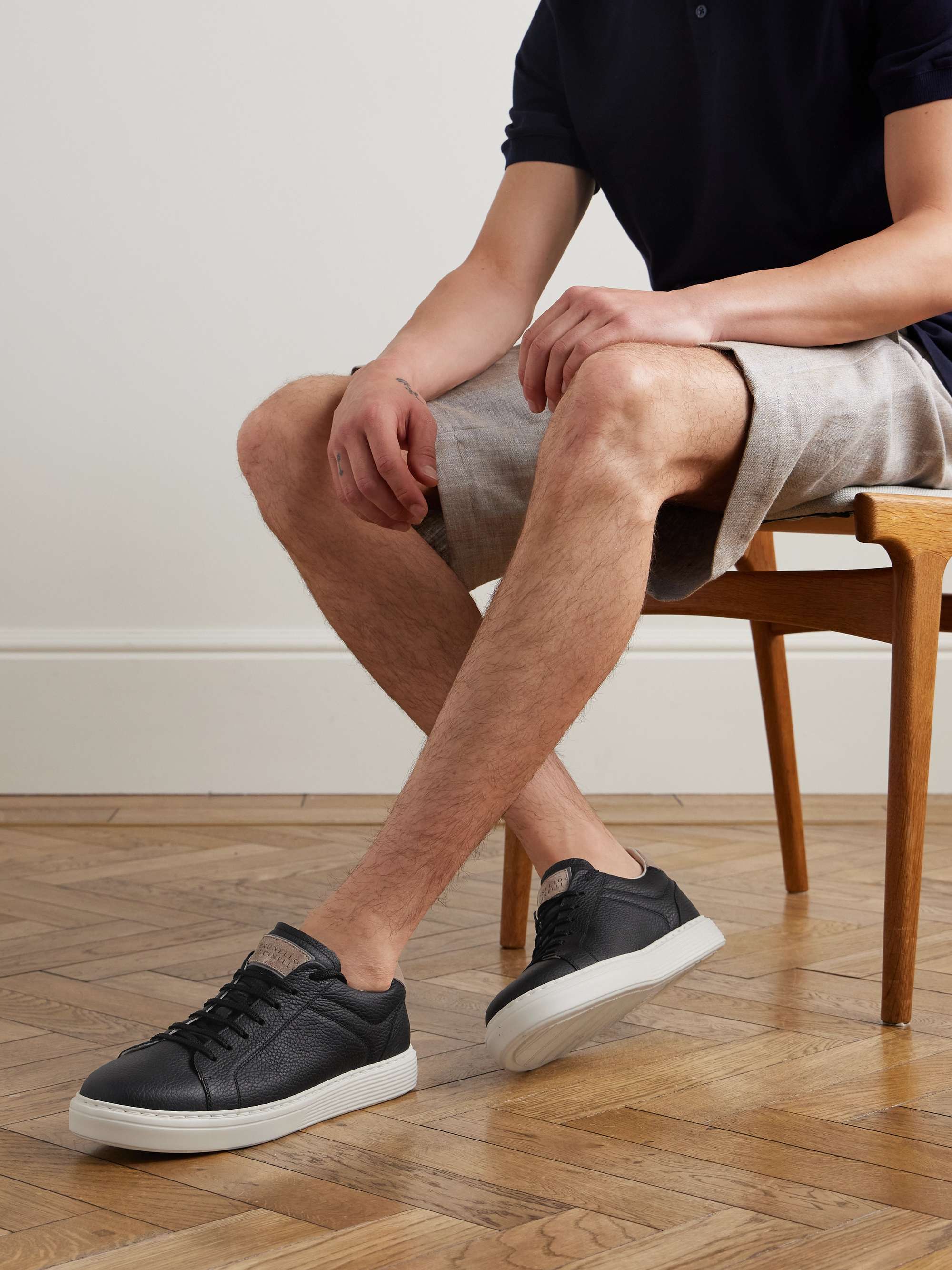 BRUNELLO CUCINELLI Suede-Trimmed Full-Grain Leather Sneakers for