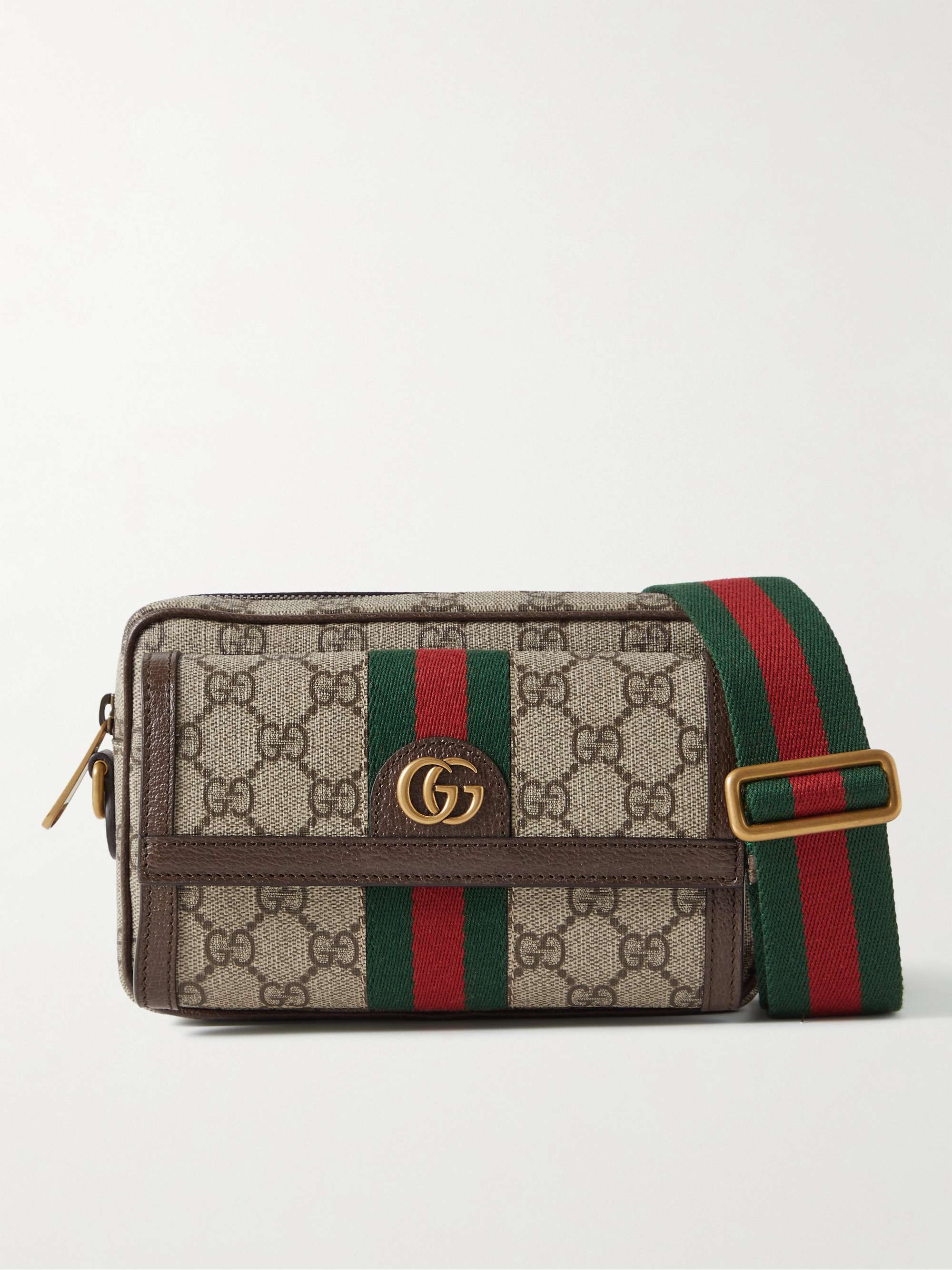 GUCCI Ophidia Mini Leather-Trimmed Monogrammed Coated-Canvas