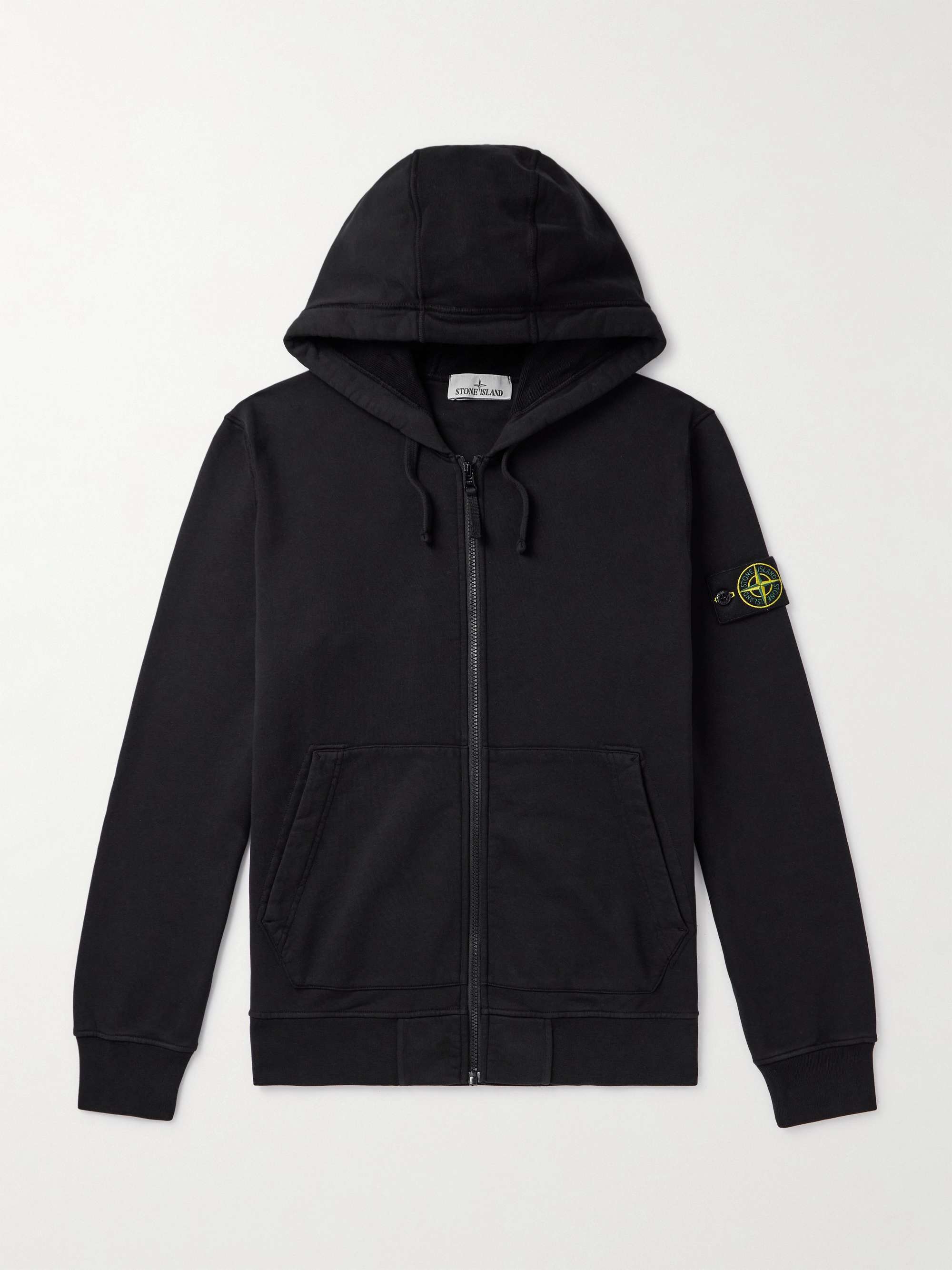 STONE ISLAND Logo-Appliquéd Garment-Dyed Cotton-Jersey Zip-Up