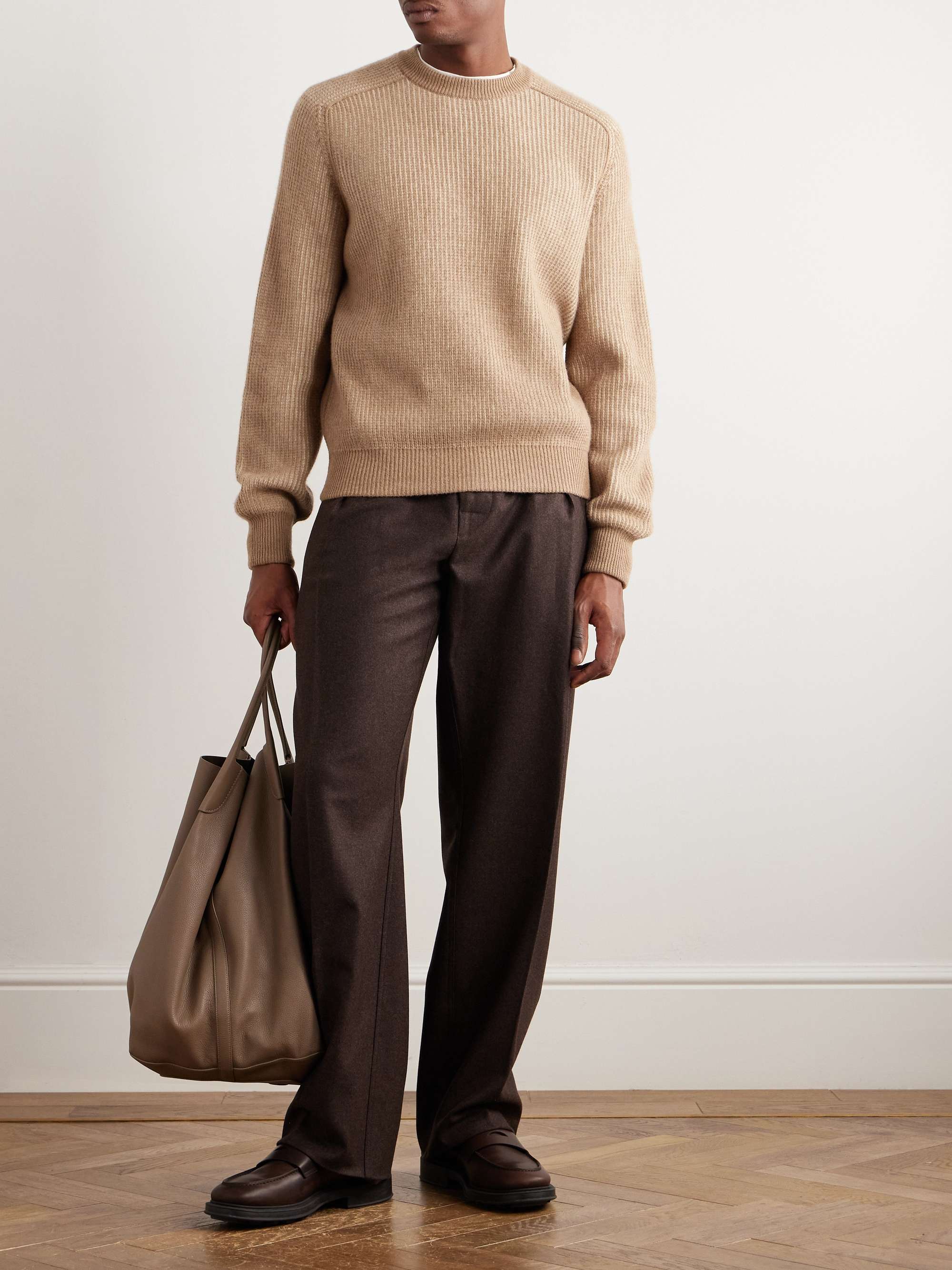 LORO PIANA Col D'Olen Waffle-Knit Camel Hair Sweater for Men | MR