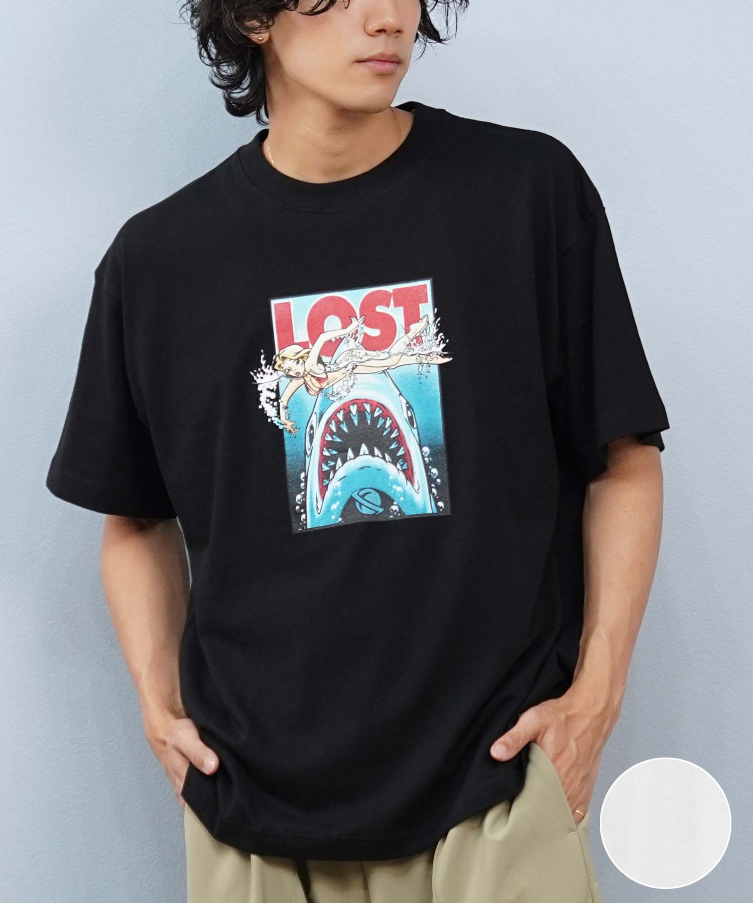 LOST ロスト 半袖 Tシャツ メンズ フロントプリント サメ L25S-2111
