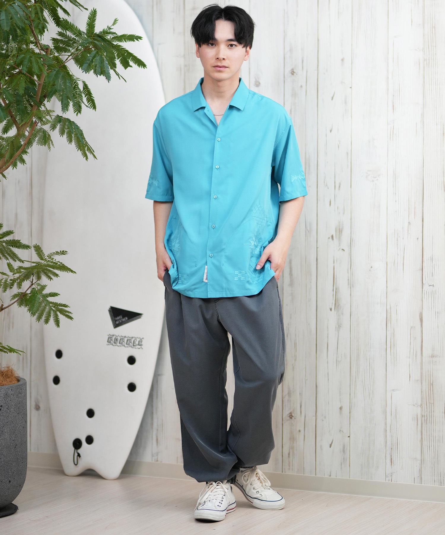 DEAR LAUREL ディアローレル 半袖 シャツ メンズ キューバシャツ 刺繍