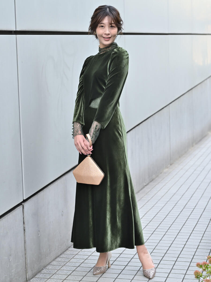 my closet / ベロアホールレースドレス