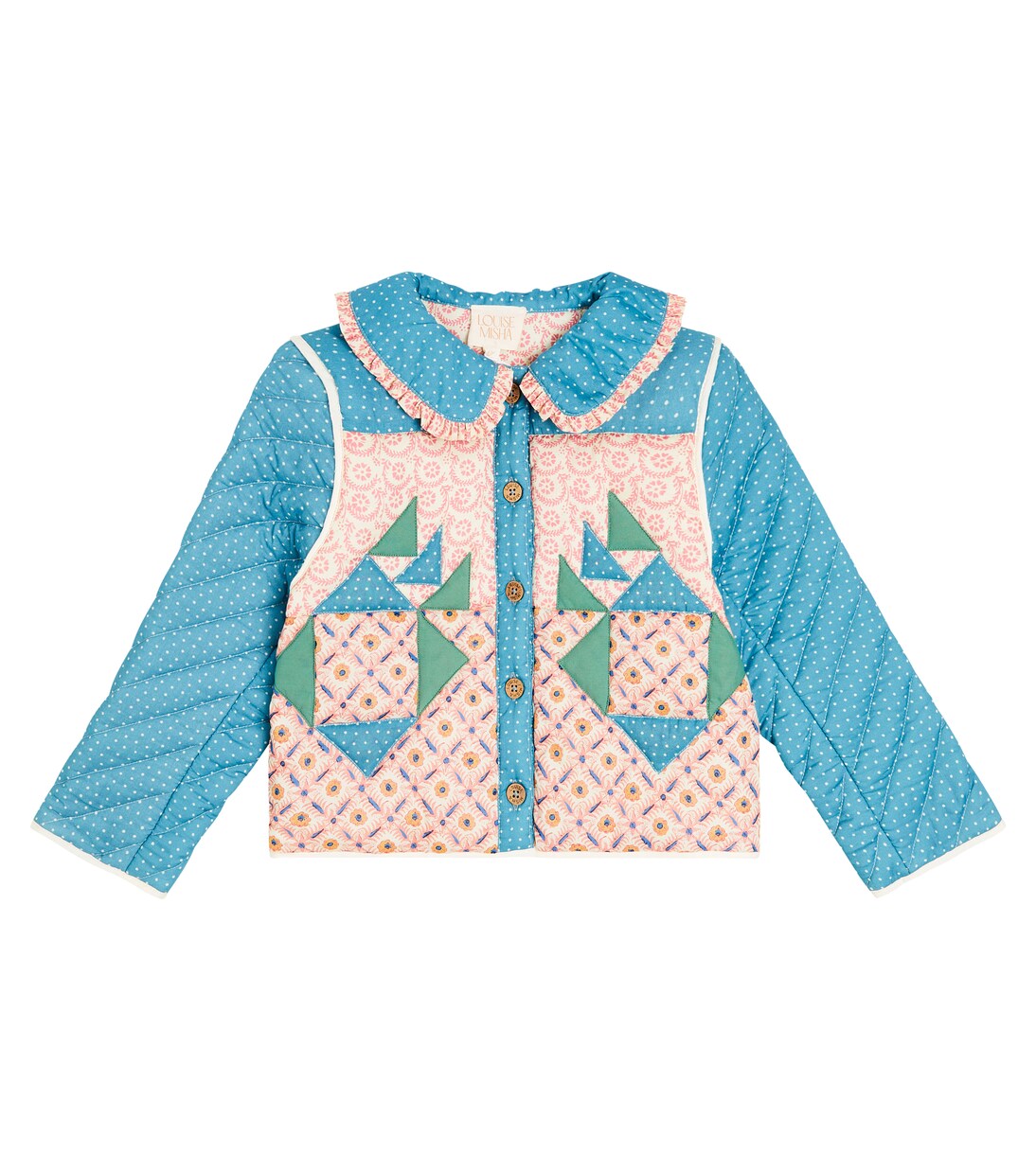 Niagara quilted patchwork cotton jacket in blue - Louise Misha
