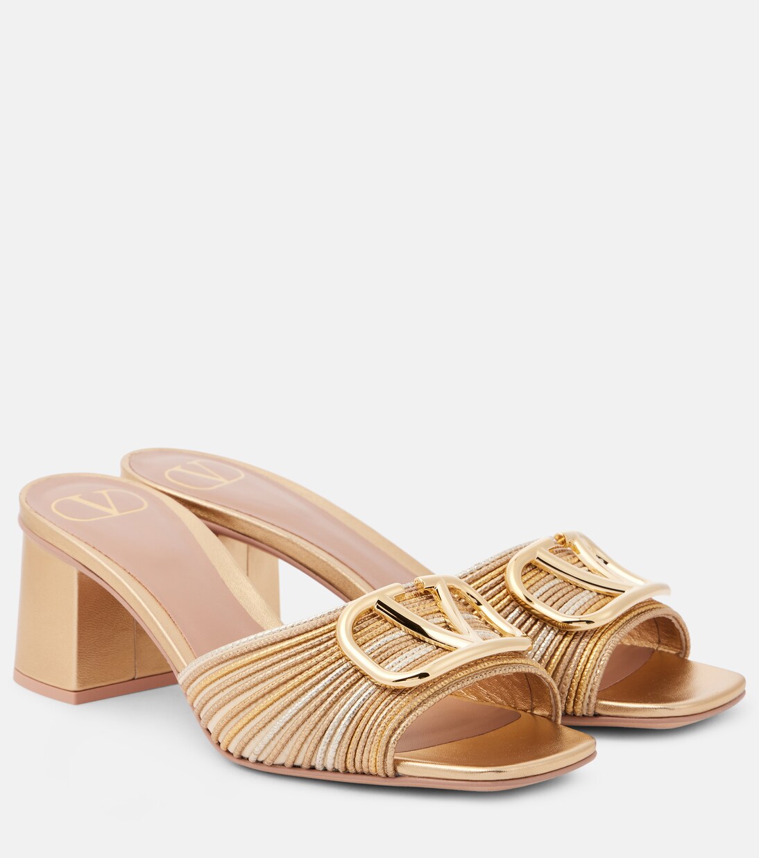VLogo Signature 60 metallic mules in gold - Valentino Garavani