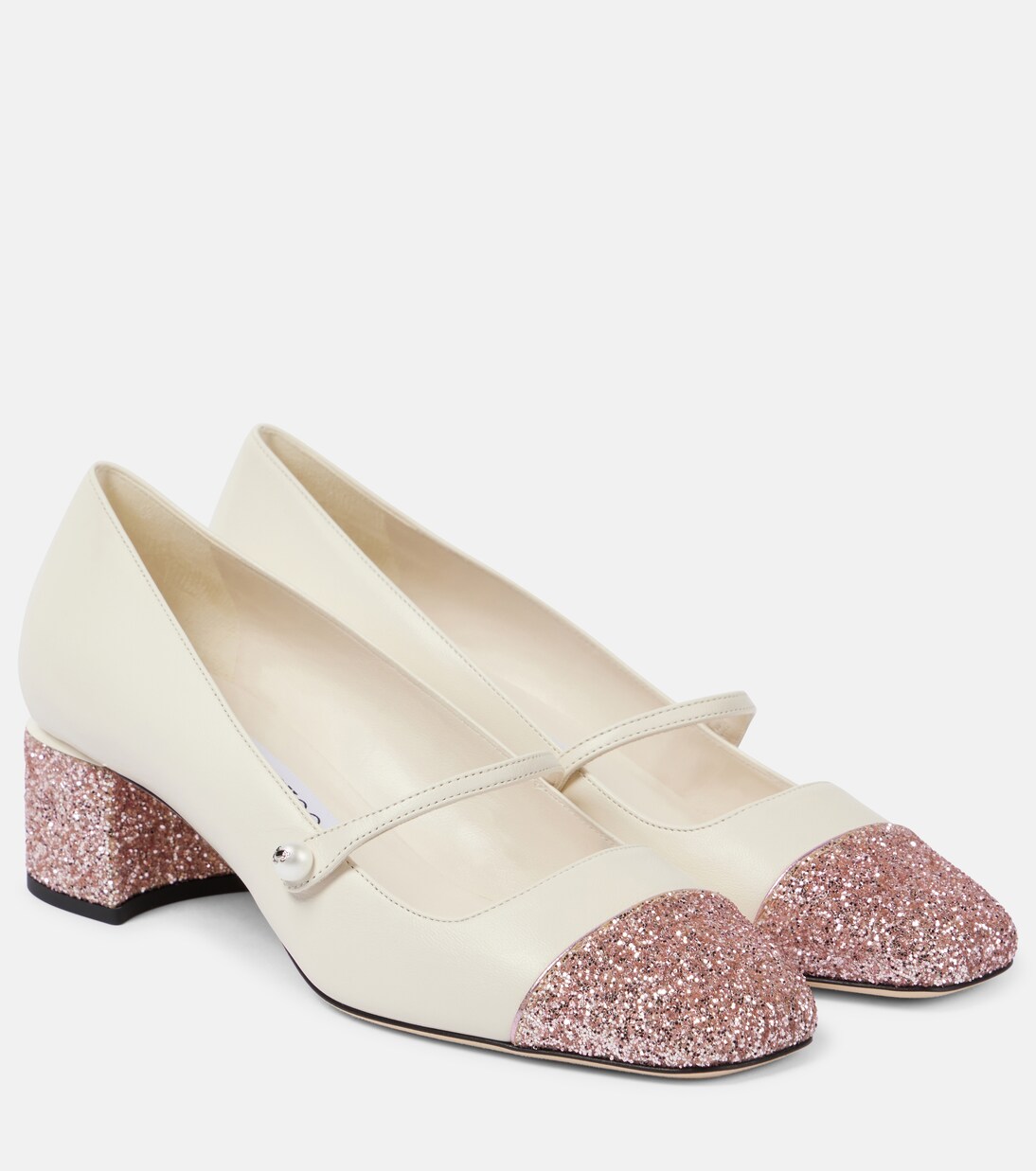 Elisa 45 glitter leather Mary Jane pumps in white - Jimmy Choo