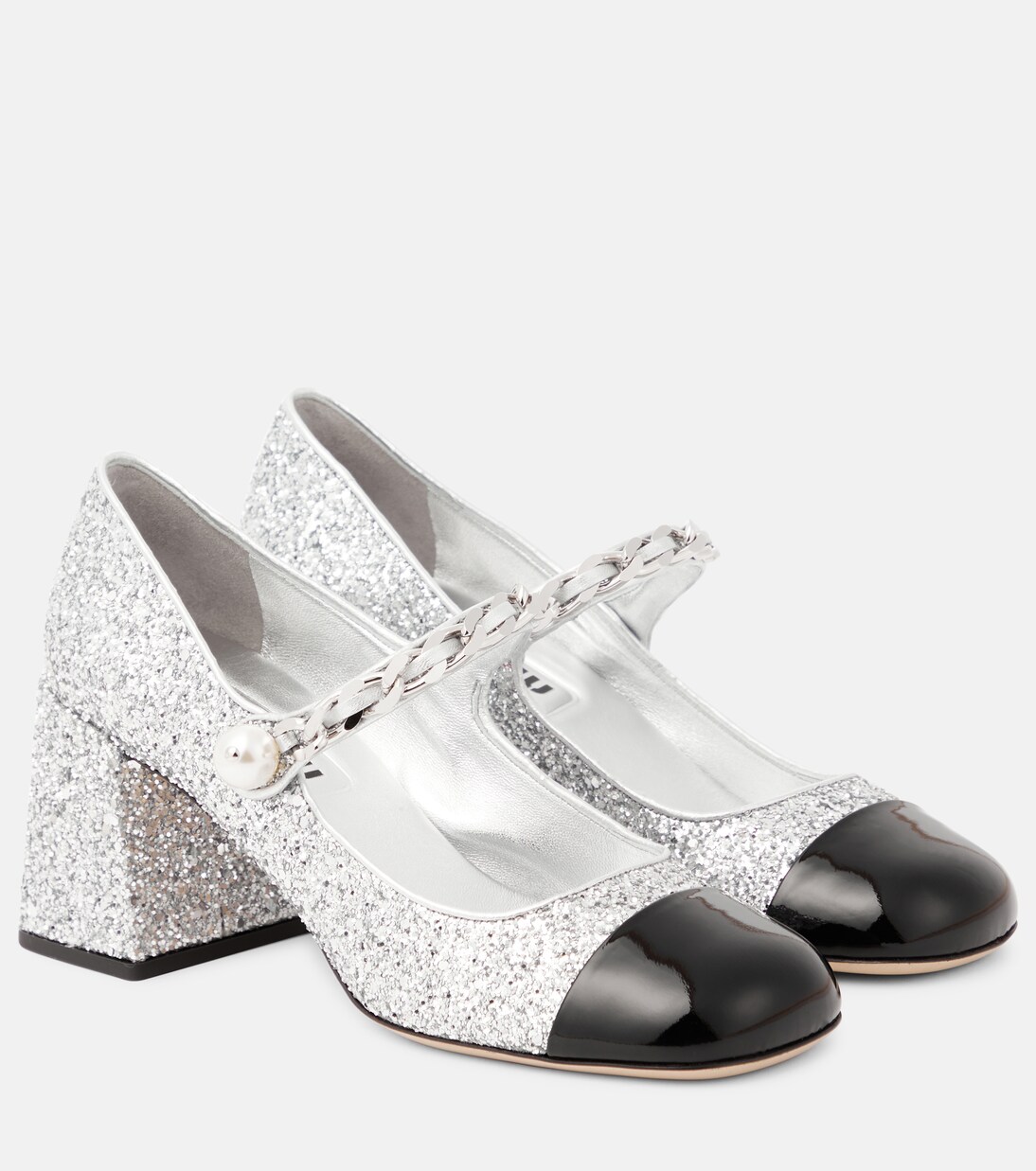 Glitter Mary Jane pumps in silver - Miu Miu | Mytheresa