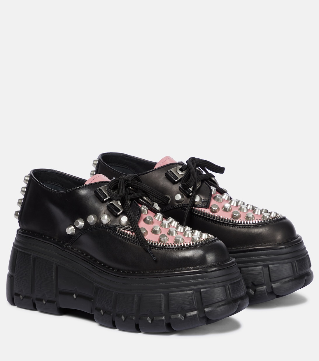Embellished leather platform Derby shoes in black - Miu Miu
