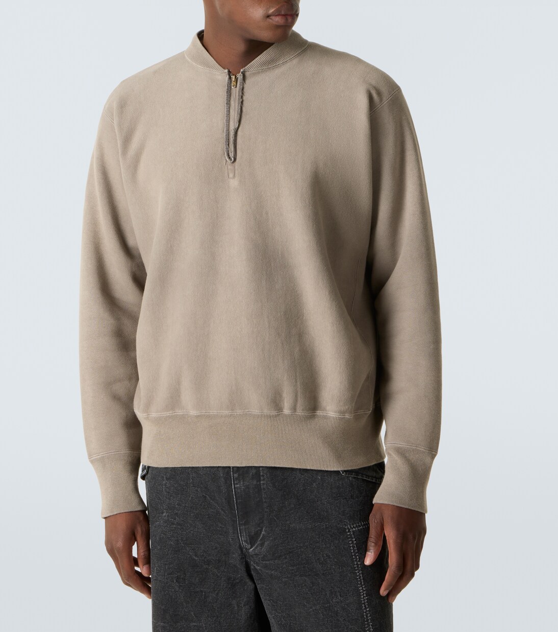 Vintage cotton jersey half-zip sweatshirt in beige - A Presse