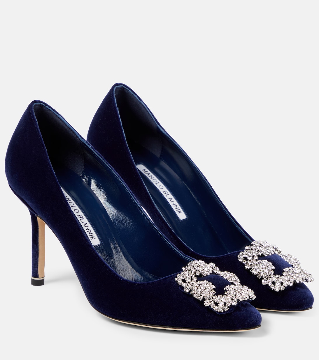 Hangisi 90 embellished velvet pumps in blue - Manolo Blahnik