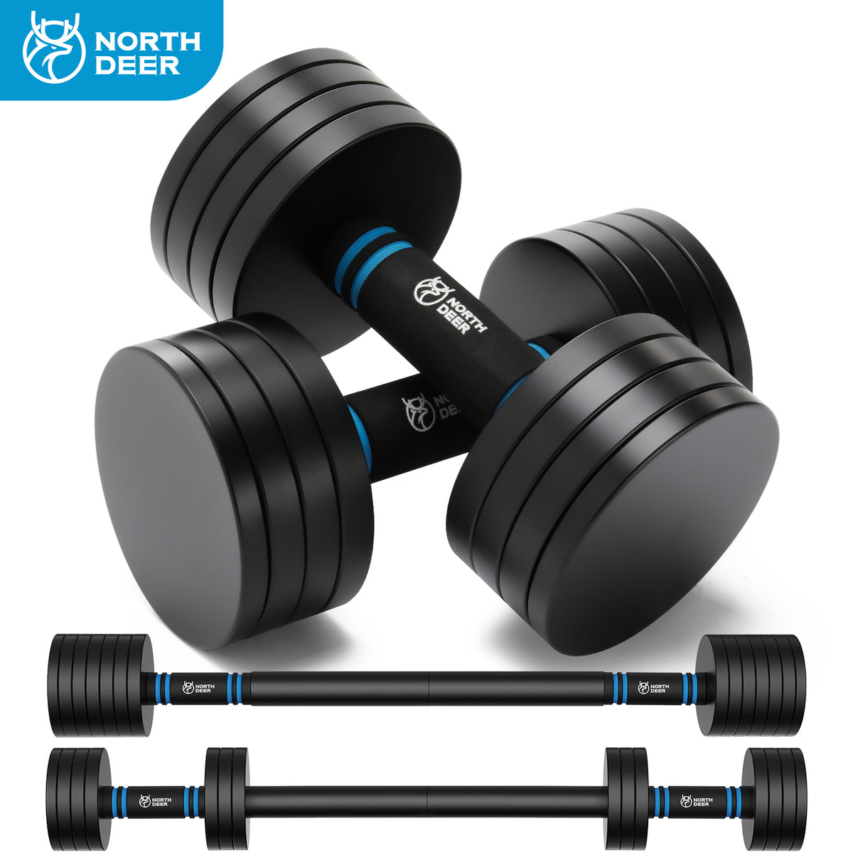Northdeer 可変式ダンベル 15kg2個セット バー付き② Northdeer 可変