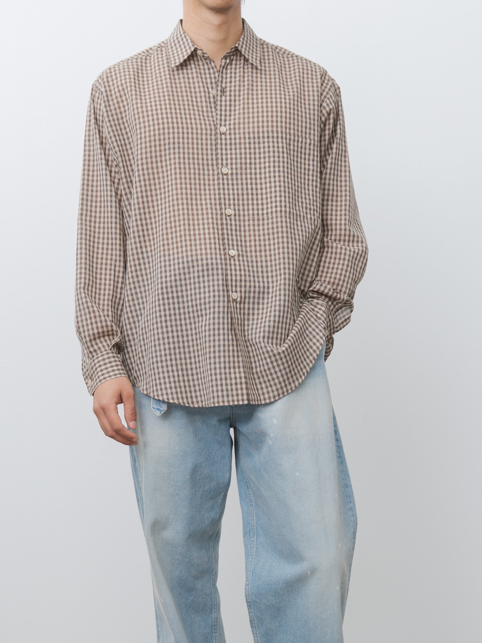 Namu Shop - Auralee Airy Light Cotton Check Big Shirt - Brown