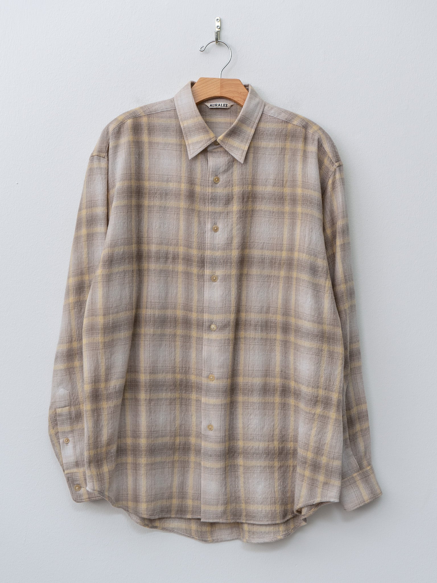 Namu Shop - Auralee Airy Wool Check Shirt - Yellow Gray check