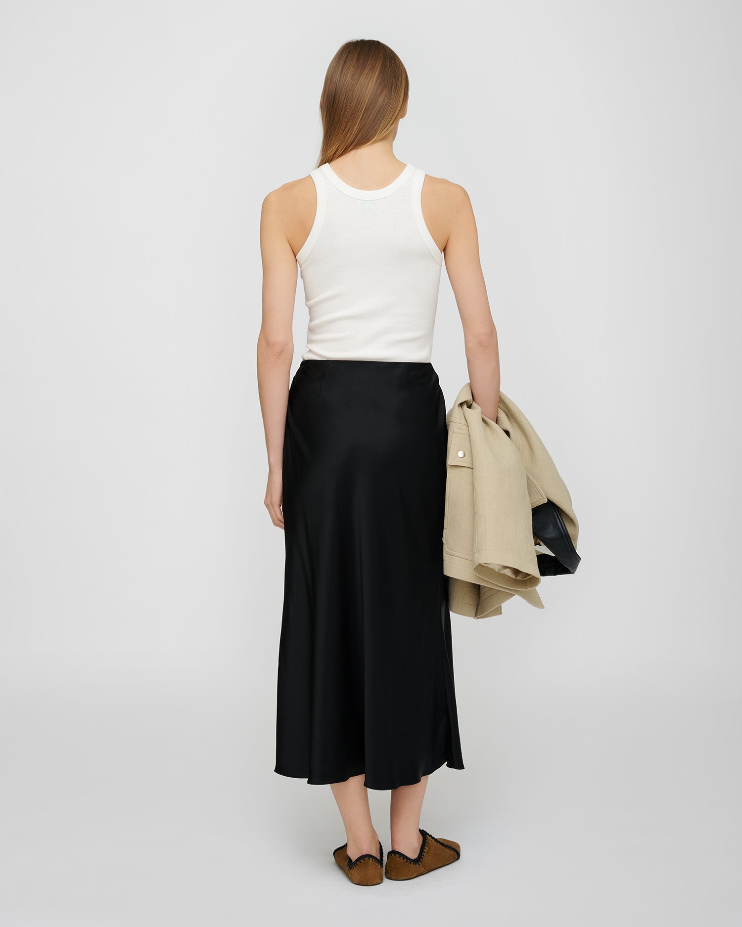 Razi - Slip Satin Midi Skirt - Black – Nanushka