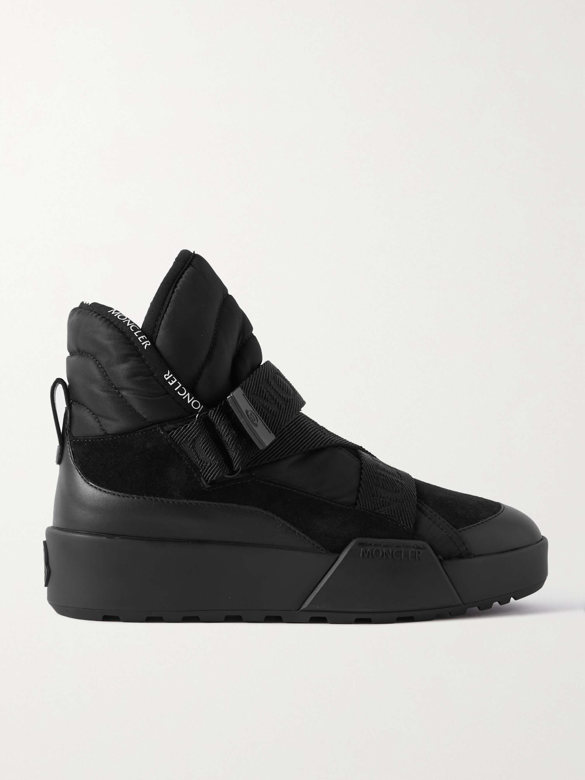 MONCLER Cross Promyx suede-trimmed quilted shell and leather high