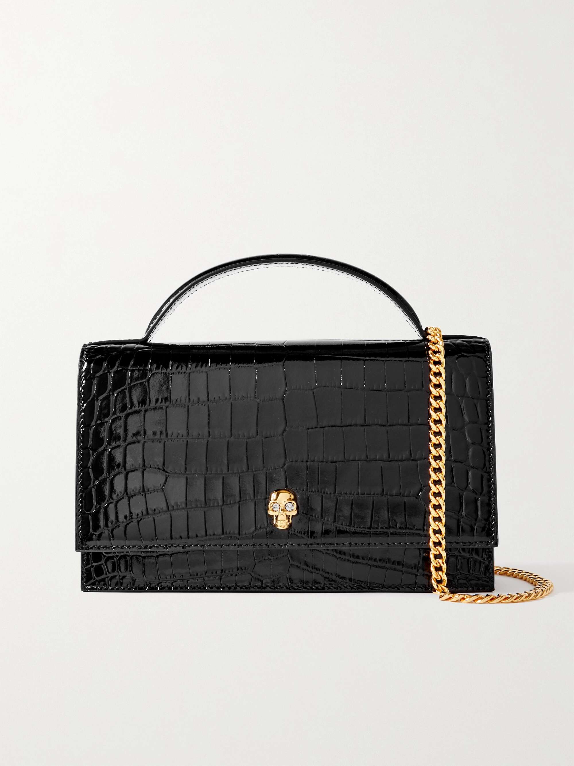 MCQUEEN Skull medium croc-effect leather shoulder bag | NET-A-PORTER