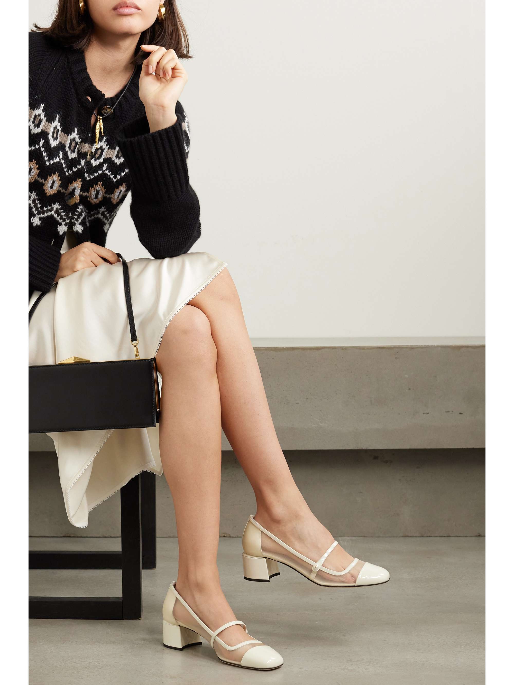 JIMMY CHOO Elisa 45 embellished patent-leather and mesh Mary Jane