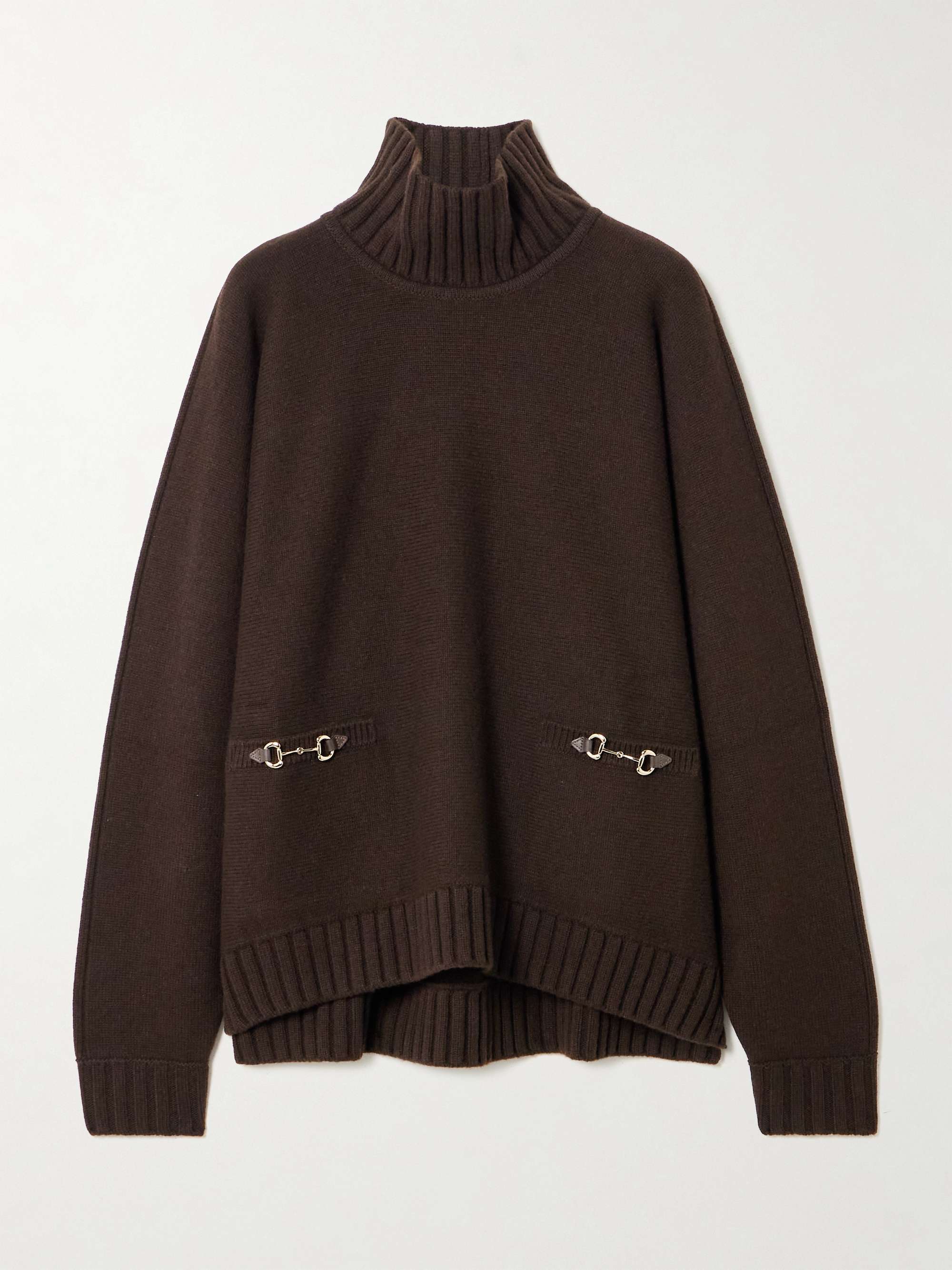 GUCCI Horsebit-detailed wool and cashmere-blend turtleneck sweater