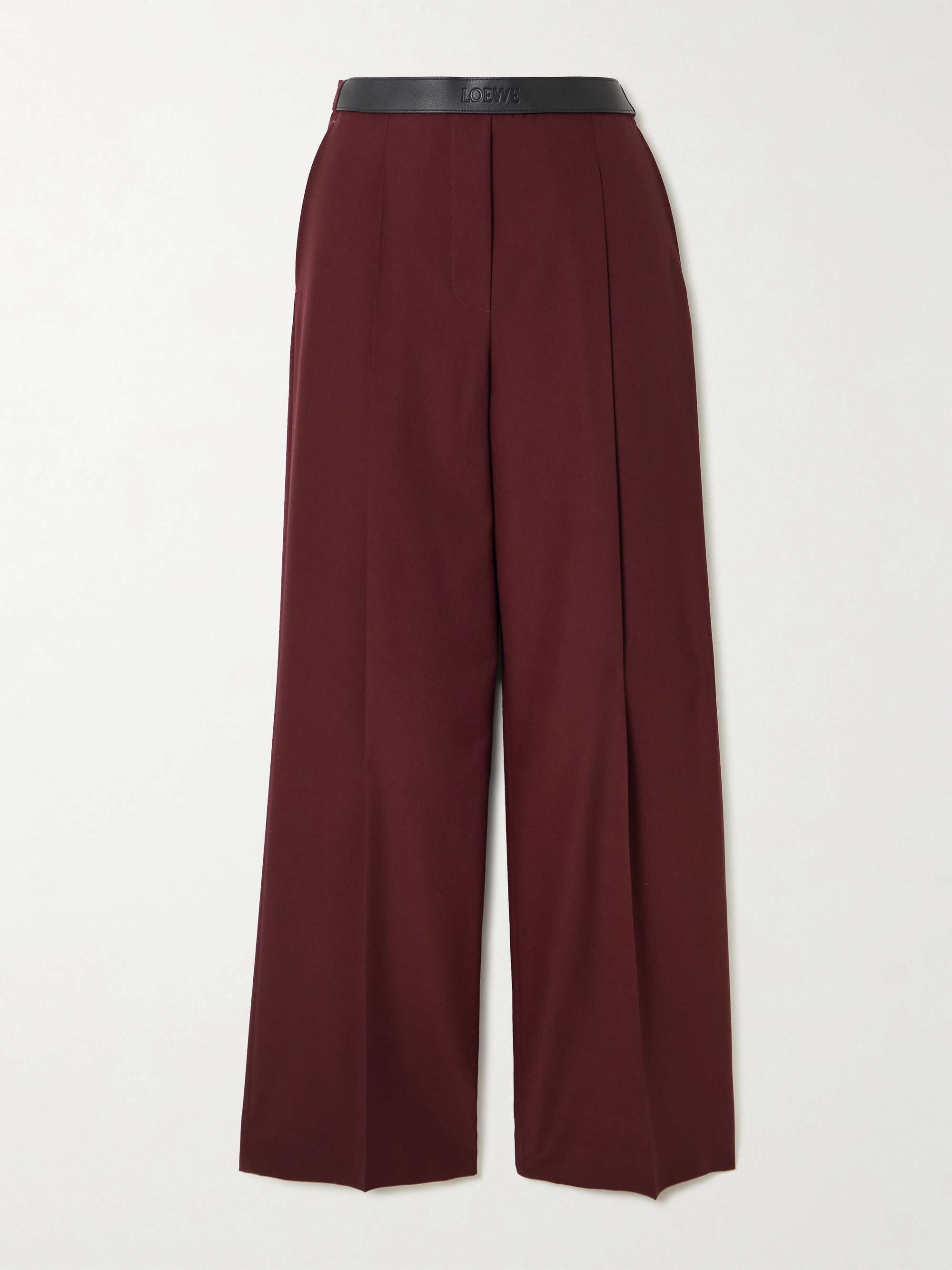 LOEWE Leather-trimmed pleated wool grain de poudre pants | NET-A