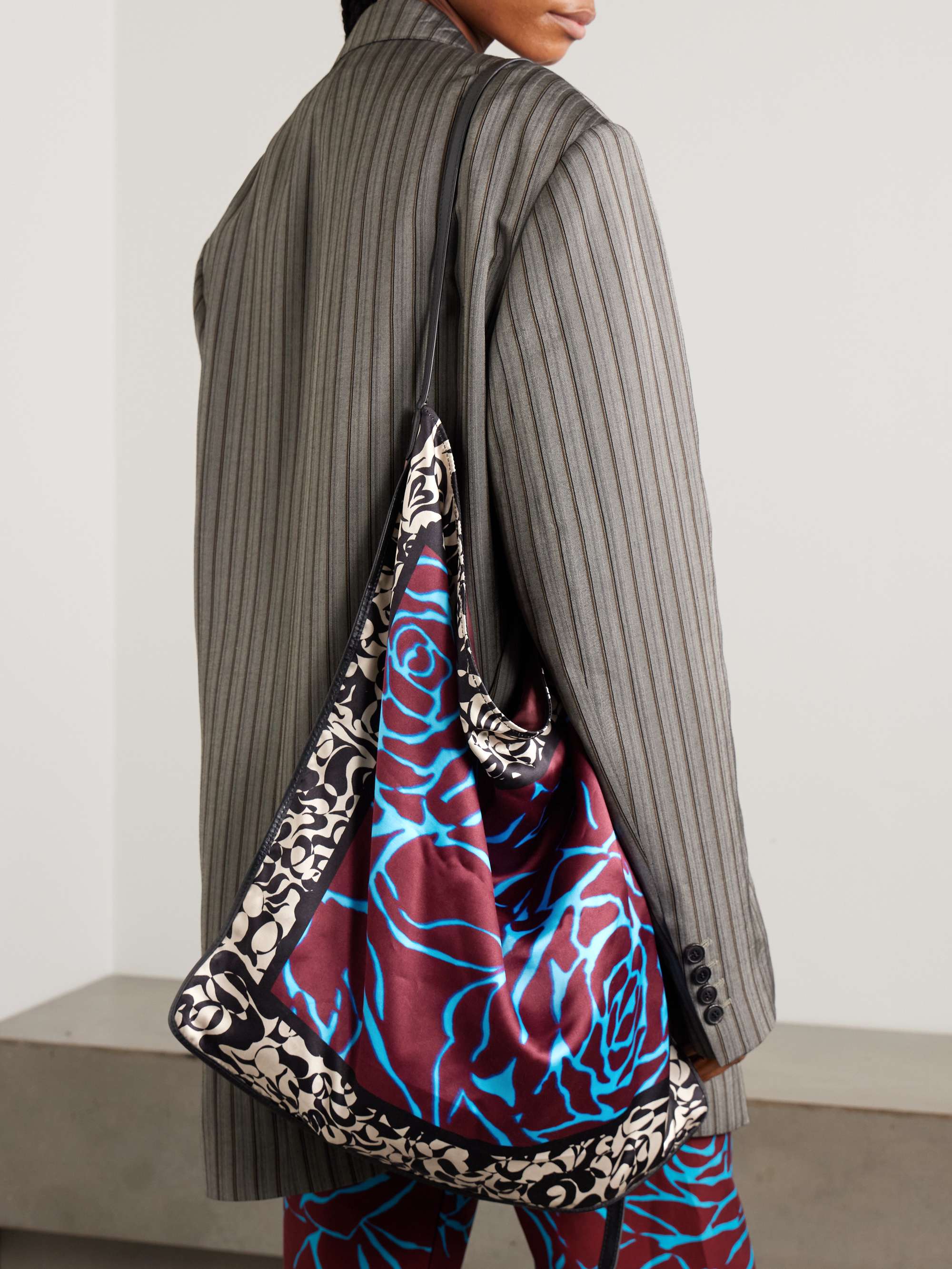DRIES VAN NOTEN Leather-trimmed printed satin tote | NET-A-PORTER