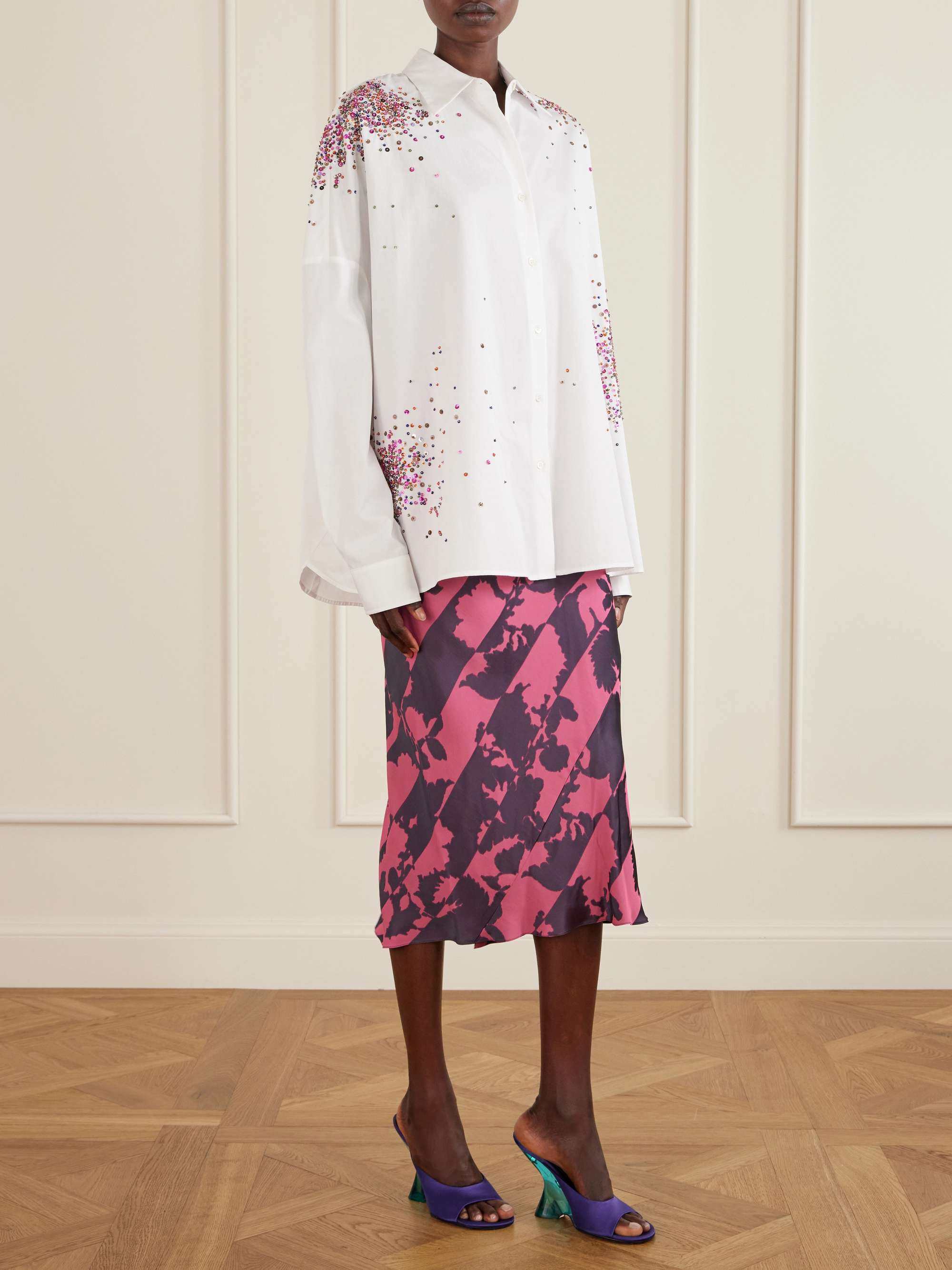 DRIES VAN NOTEN Paneled floral-print satin midi skirt | NET-A-PORTER