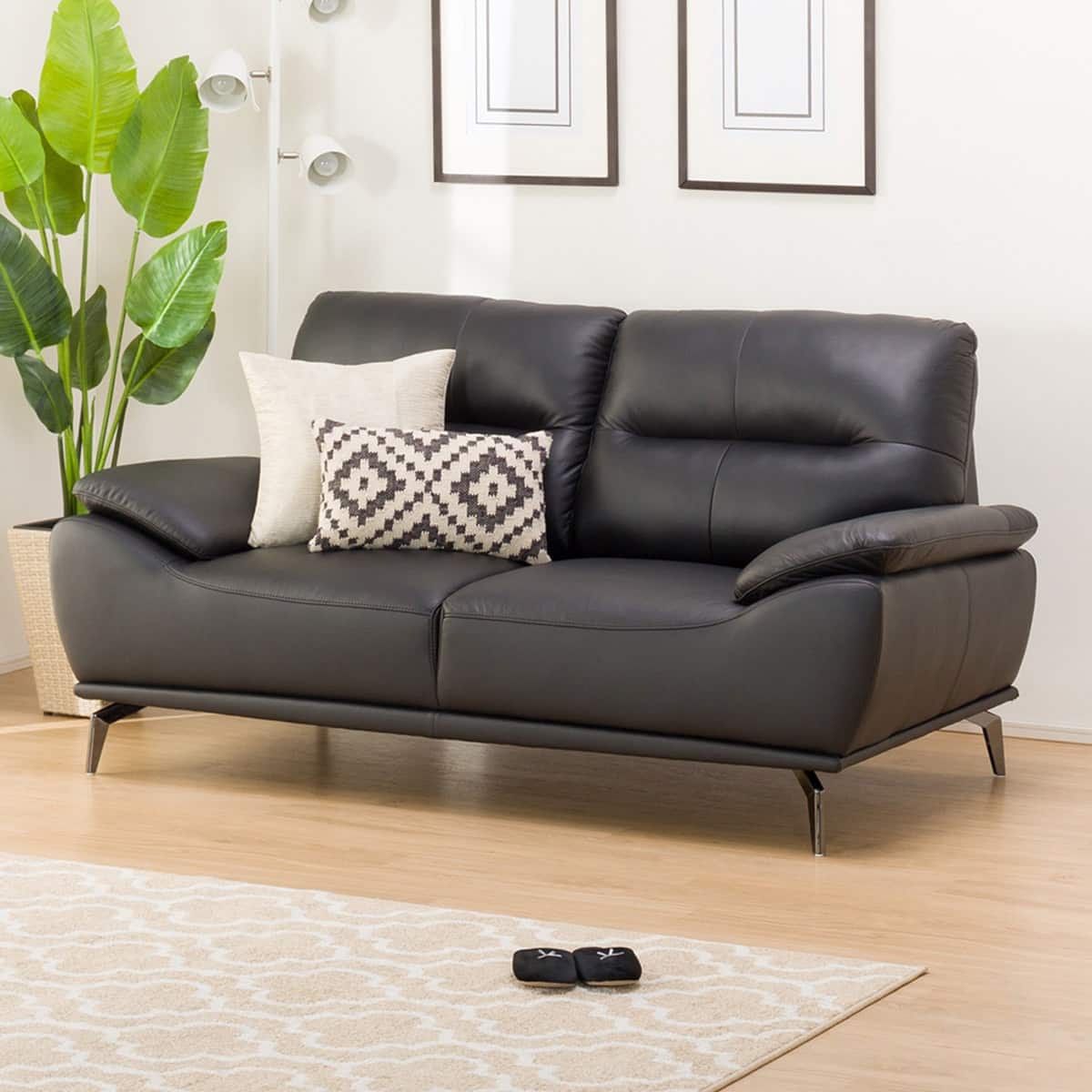 2人掛けソファ 本革(一部合成皮革)タイプ (フリオKD BK) | ニトリ