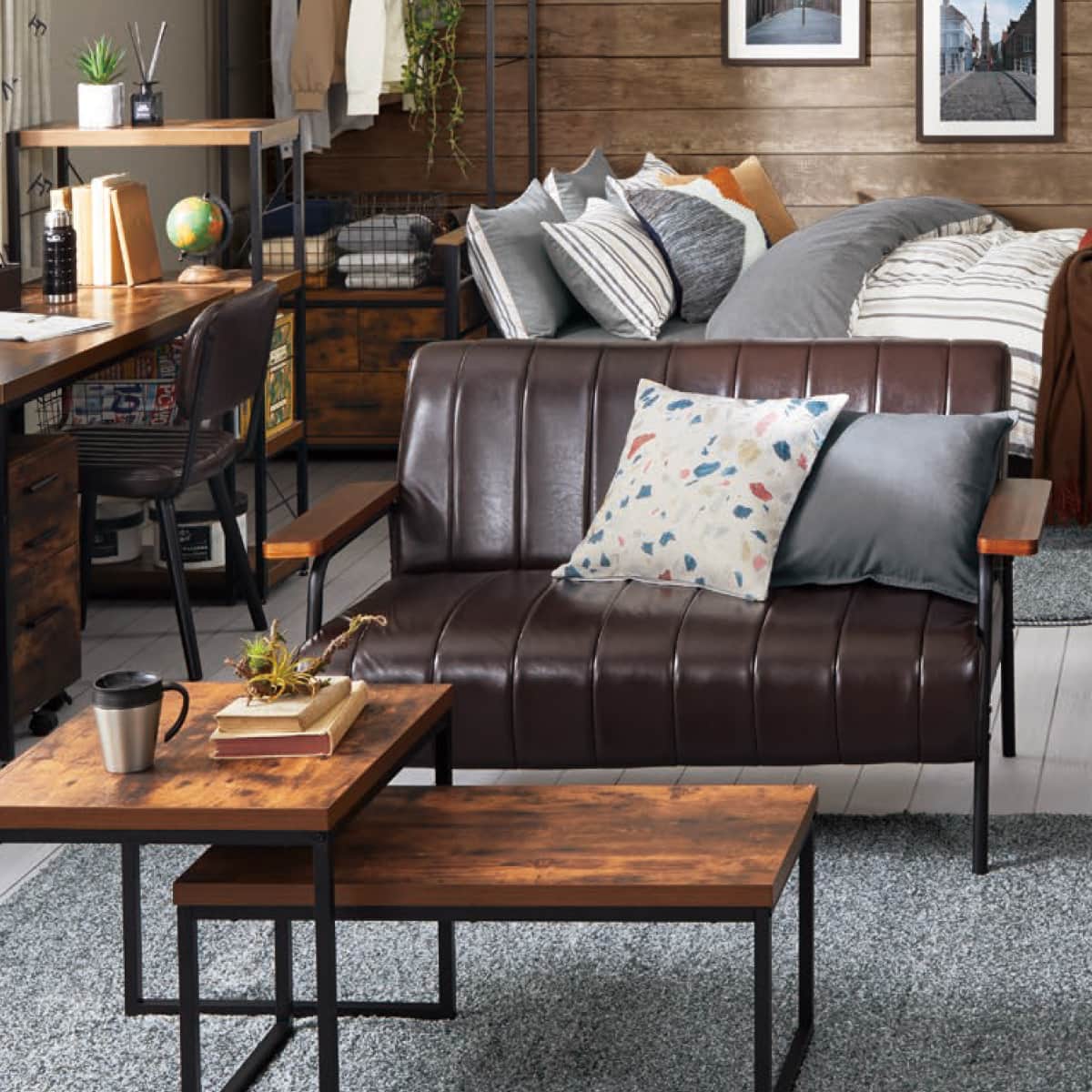 傷・汚れに強い 2人掛けソファ 合皮タイプ (ステイン2KD Nシールド DBR