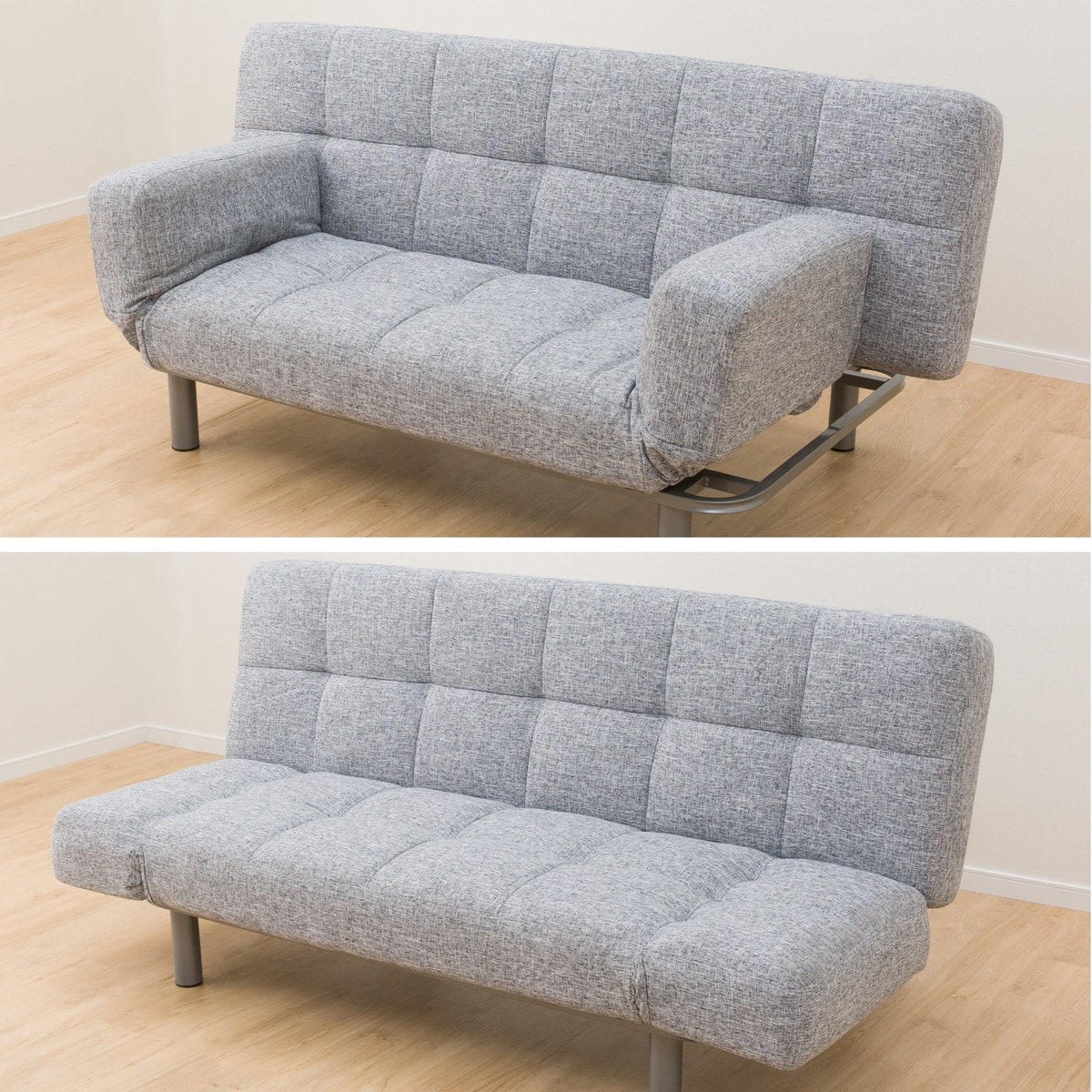 背もたれと肘掛けが動くソファベッド 布張りタイプ (マークスAM GY