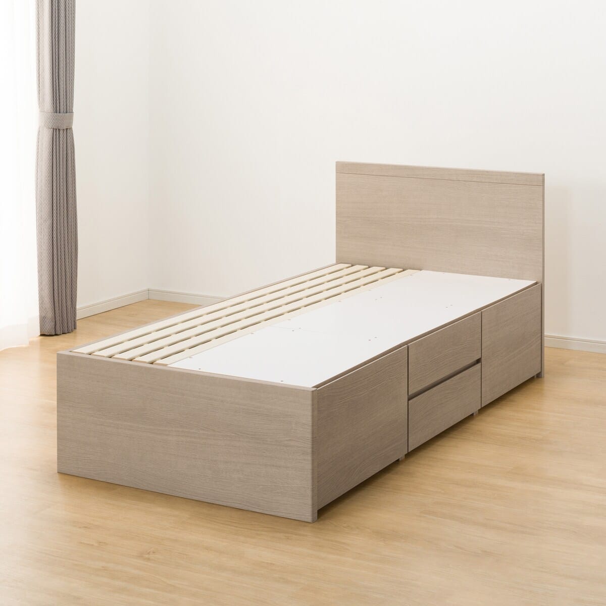 大容量収納付き】すのこチェストベッドフレーム(シングル N-ジオF GW