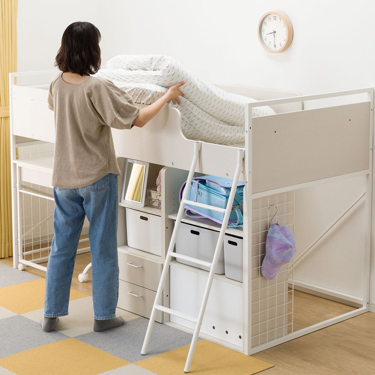 ジャムおじさん専用] ニトリ システムベッド デスク・棚付き ホワイト