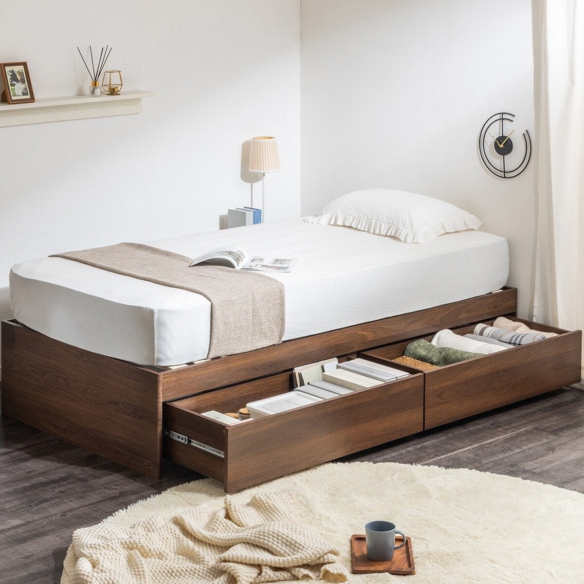 シングル ヘッドレスチェストベッドフレーム (MDN ブラウン) | ニトリ