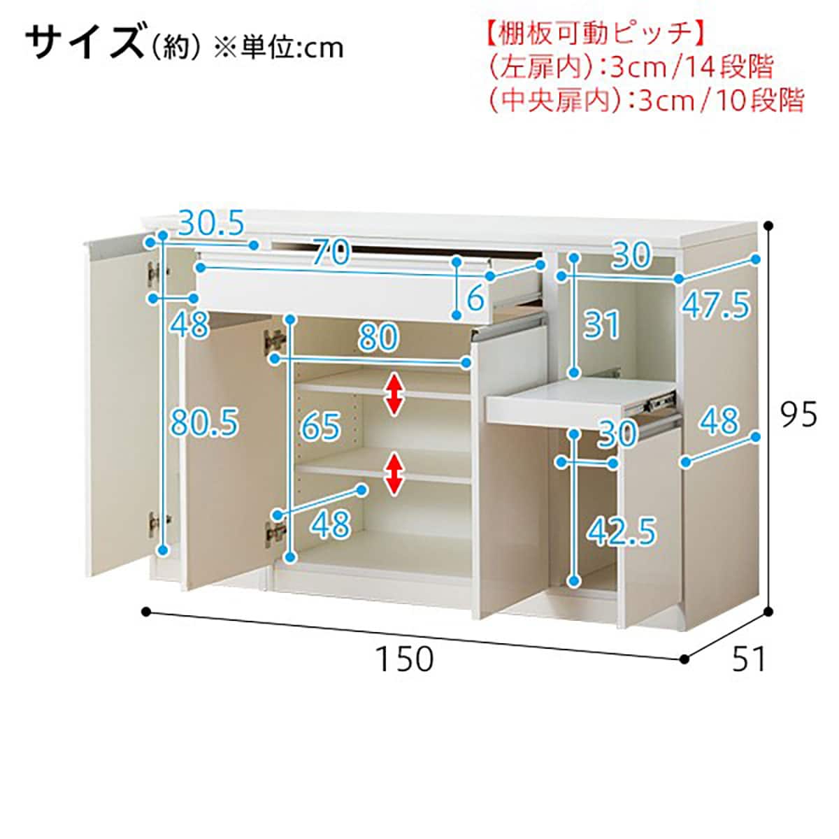 キッチンカウンター(レジューム 150TH-R WH) | ニトリネット【公式