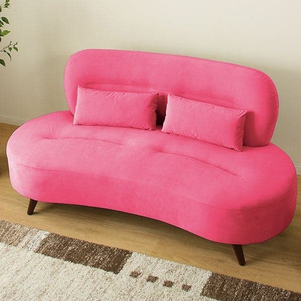 ふっくらビーンズのフォルムが可愛い 2人掛けファブリックソファ (PK