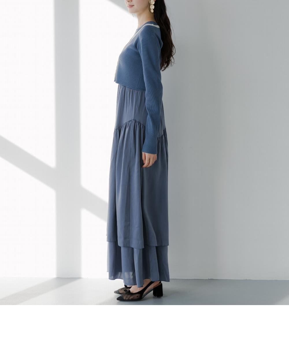 高身長 ドッキングニットワンピースアンサンブル（カーディガン＋