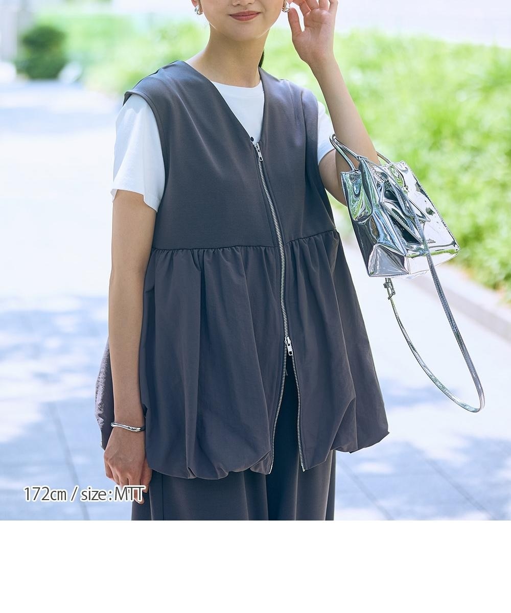 高身長 ポンチ×ナイロンVネックペプラムZIPベスト（セットアップ