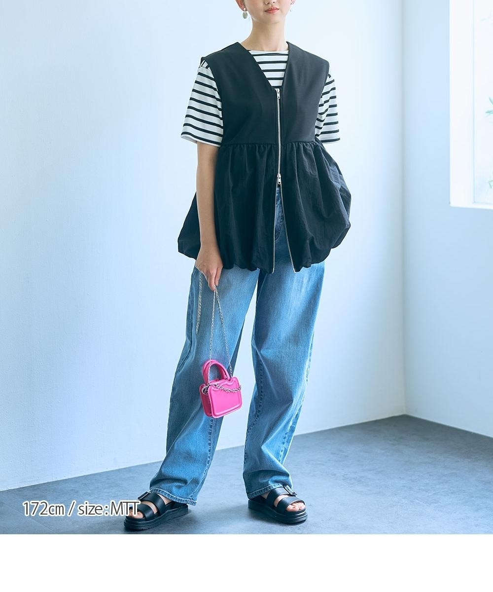 高身長 ポンチ×ナイロンVネックペプラムZIPベスト（セットアップ