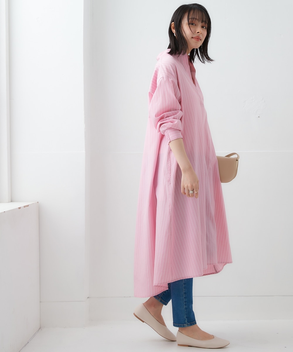 オーバーサイズストライプスキッパーシャツワンピース（イージーケア