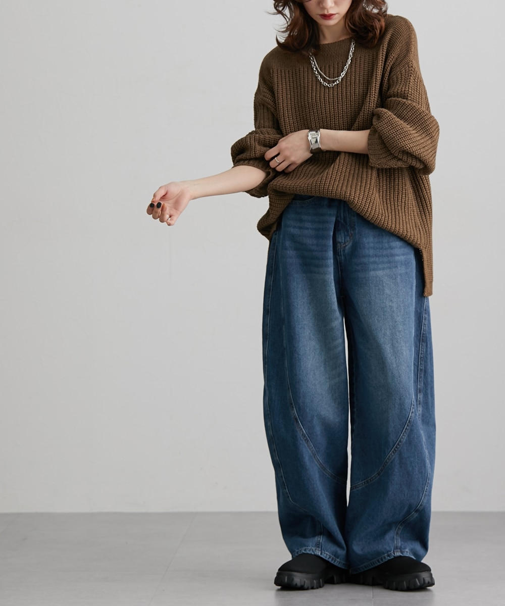 洗える】綿100％立体切替デニムバルーンパンツ［Soiunique］ 体型