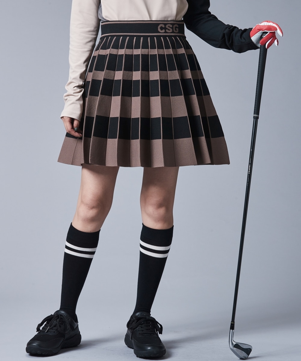 太ボーダーニットプリーツミニスカート＜大きいサイズ有＞シック