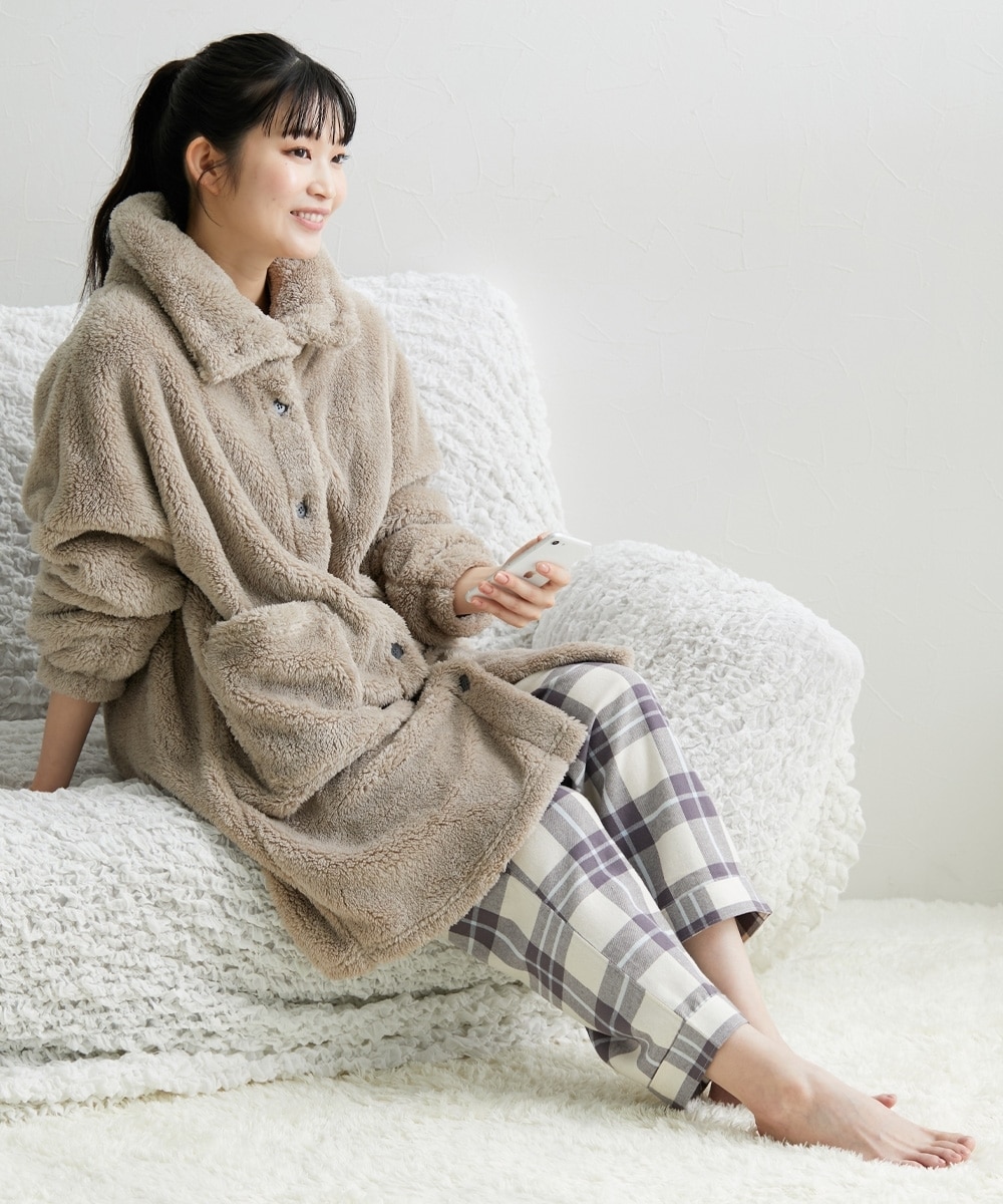 ふわぬくマイクロファー首あったか前開きルームガウン 通販【ニッセン】