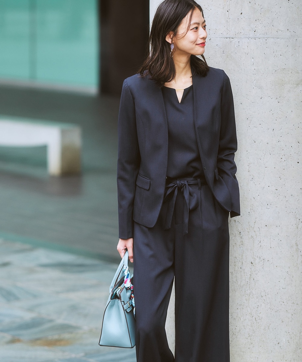 レディーススーツ】ドビー素材セットアップパンツスーツ3点セット