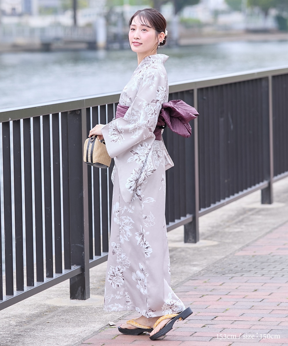 小さいサイズ 大花柄ワンピース浴衣3点セット（羽織り＋キャミ