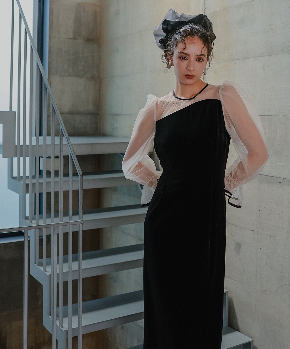 結婚式・パーティー・オケージョンドレス】アシメデザインベロア