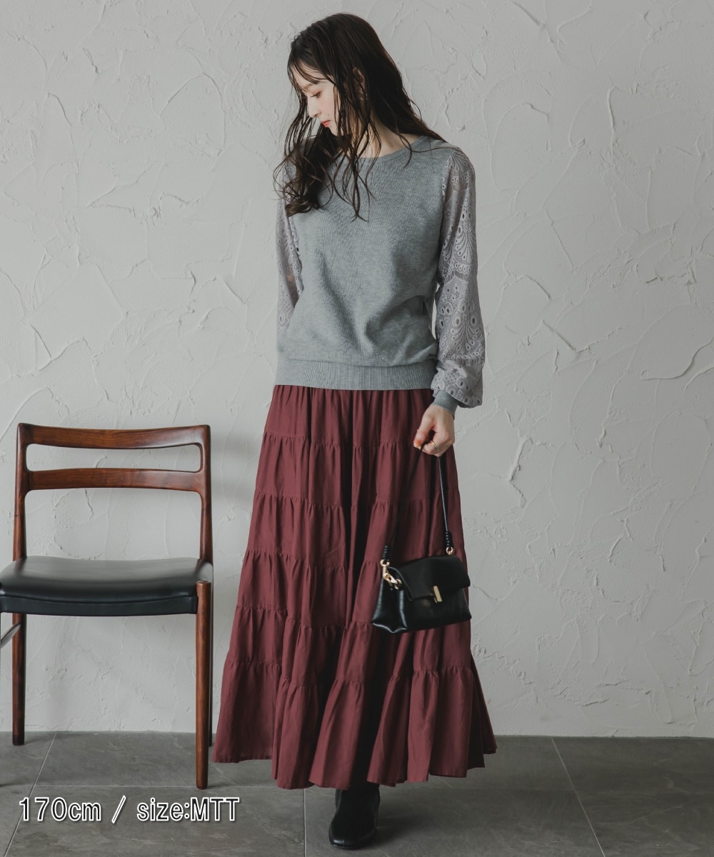 高身長 綿100％ティアードフレアマキシスカート（トールサイズ