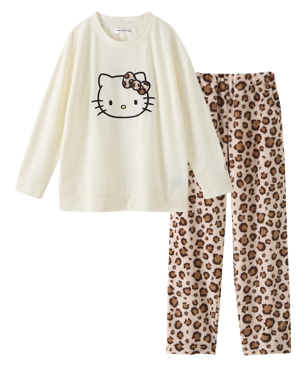 ハローキティ ふわぬくミンクフリース ヒョウ柄ルームウェア上下セット