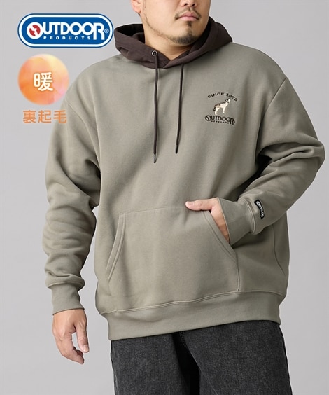 裏起毛フード配色ワンポイントプルパーカー アウトドアプロダクツ