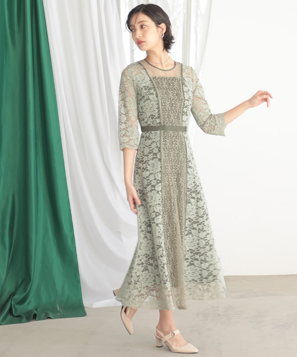 結婚式・パーティー・オケージョンドレス】パネルレース切替デザイン